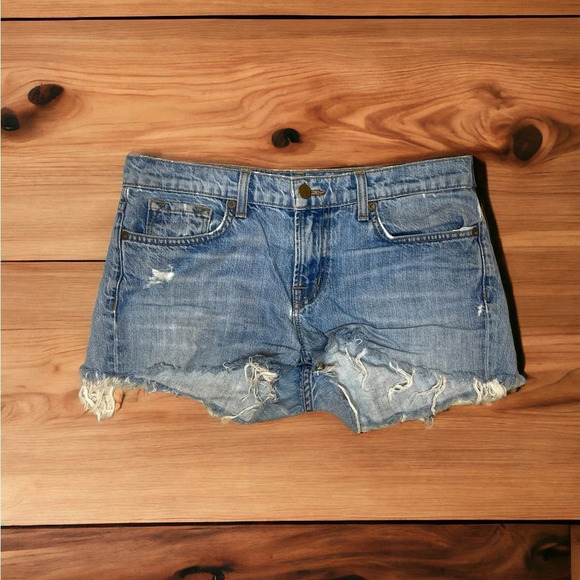 J BRAND Aiden Gemini Distressed Raw Hem Boho Coachella Festival Jean Shorts - Picture 1 of 9